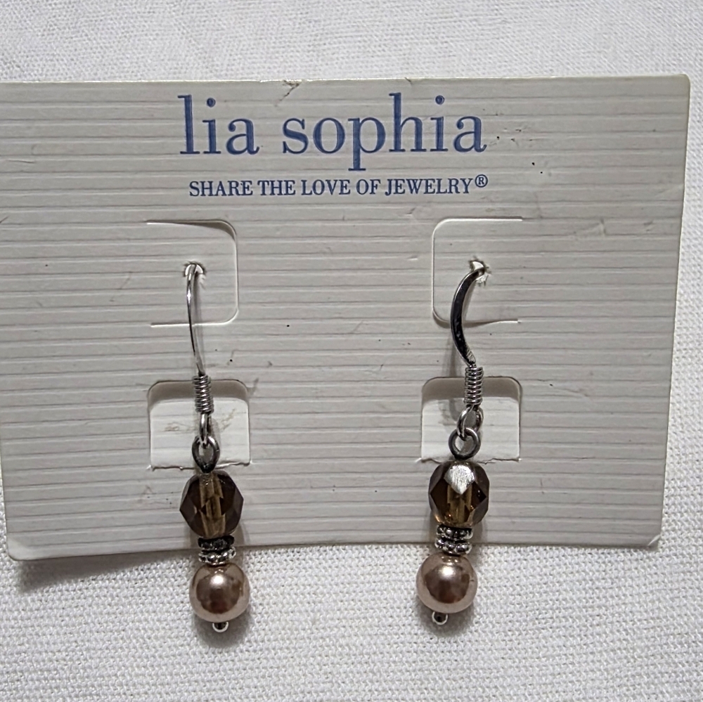 Lia Sophia Silver and Brown Dangle Earrings
